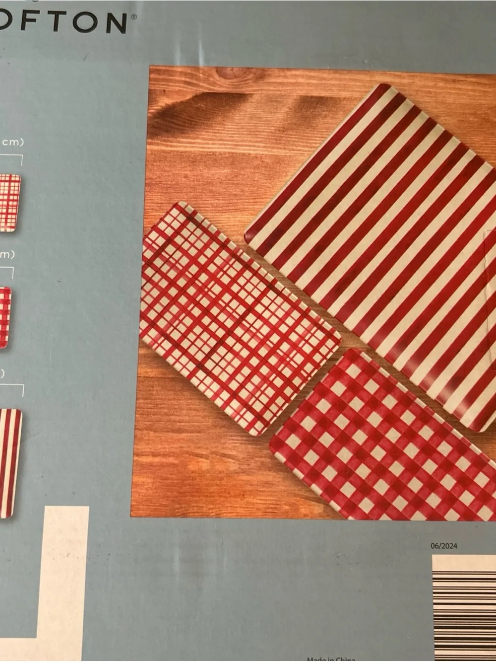 Crofton Red and White Plaid Bamboo Melamine Tray Set